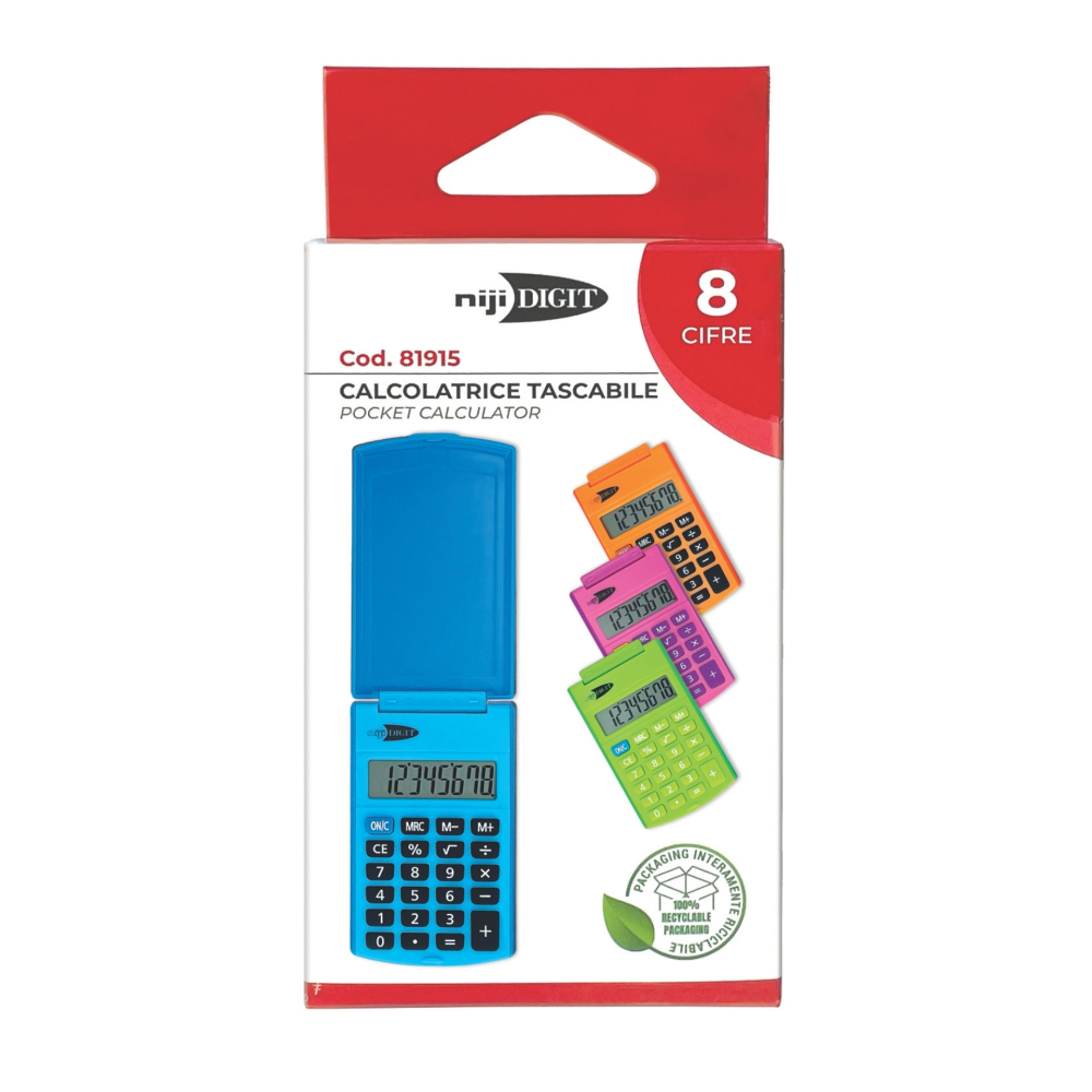 Calculator de buzunar, 8 Cifre, 6 x 10 cm, 4 culori (blister), copii varsta 3 ani+,6 ani+,8 ani+ [1]