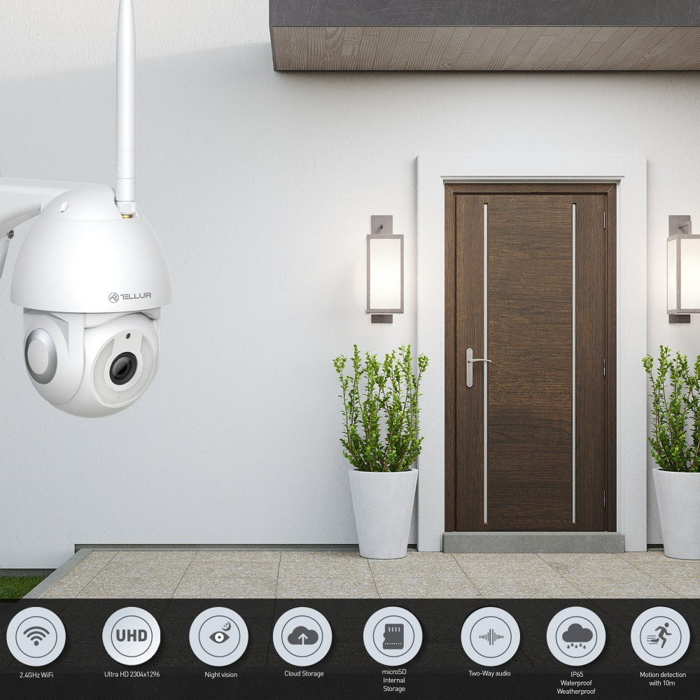 Cameră exterior WiFi Tellur Smart, 3MP, UltraHD, Autotracking, PTZ, Alb [7]