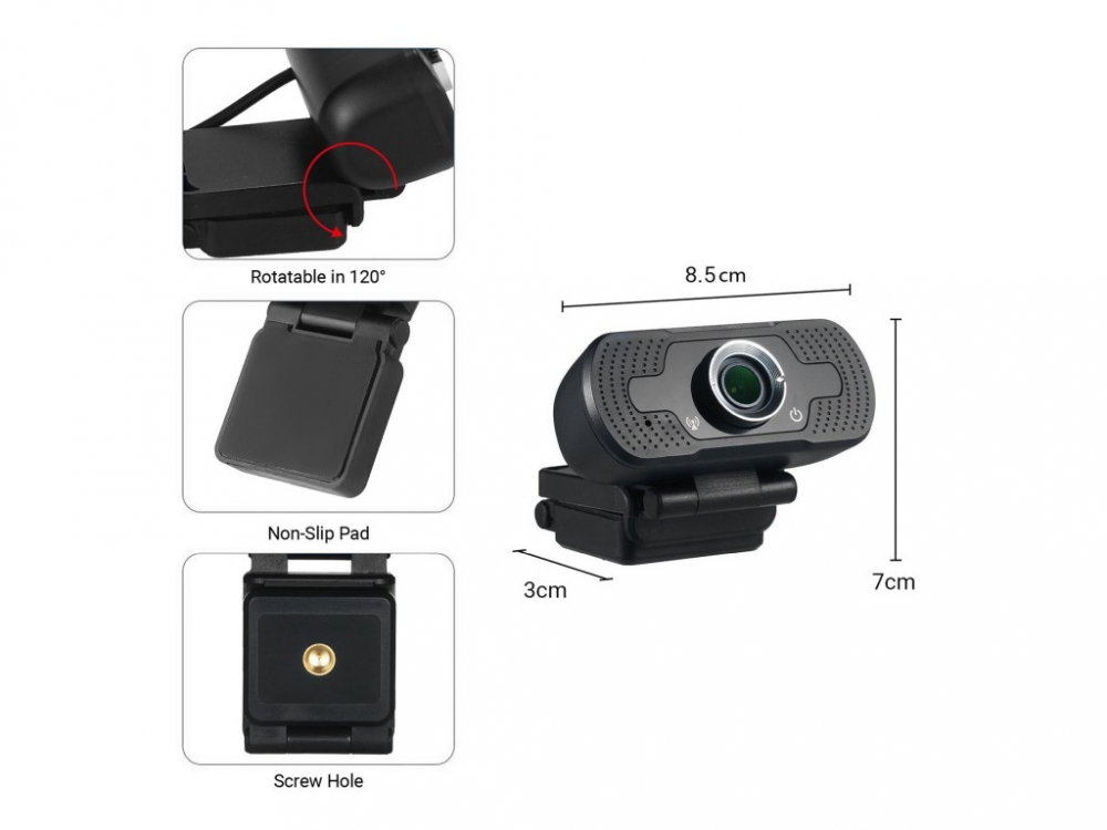 Cameră web Tellur Full HD, 2MP, autofocus, microfon, negru [7]