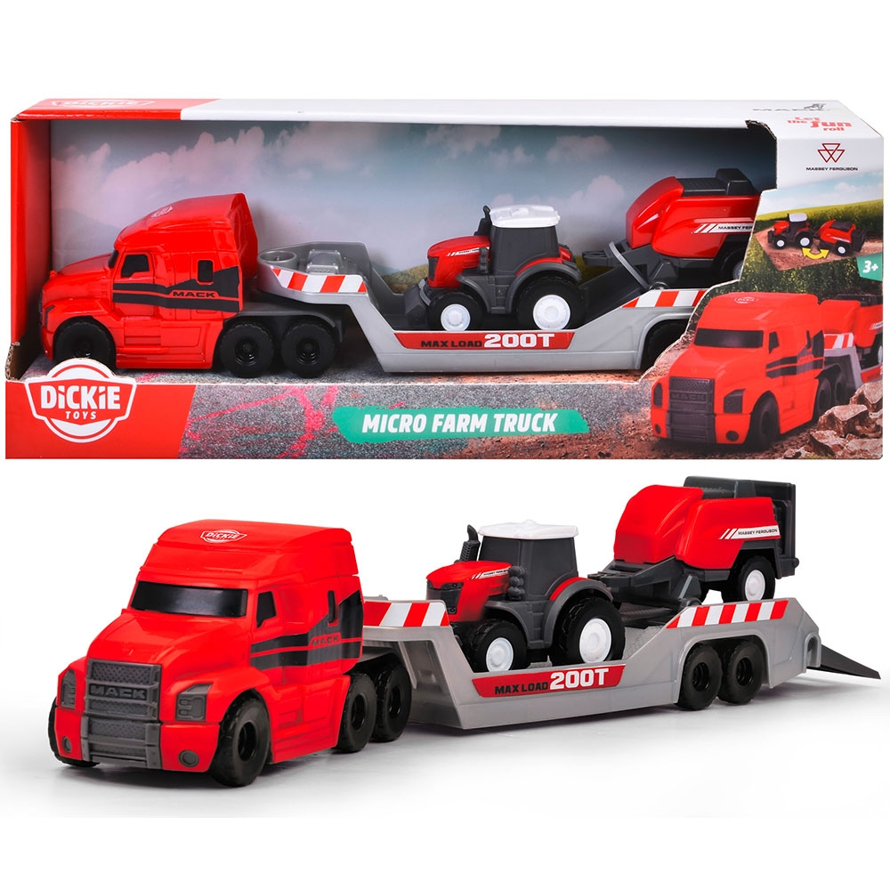 Camion Dickie Toys Massey Ferguson Micro Farm Truck 32 cm cu tractor si presa de balotat [12]