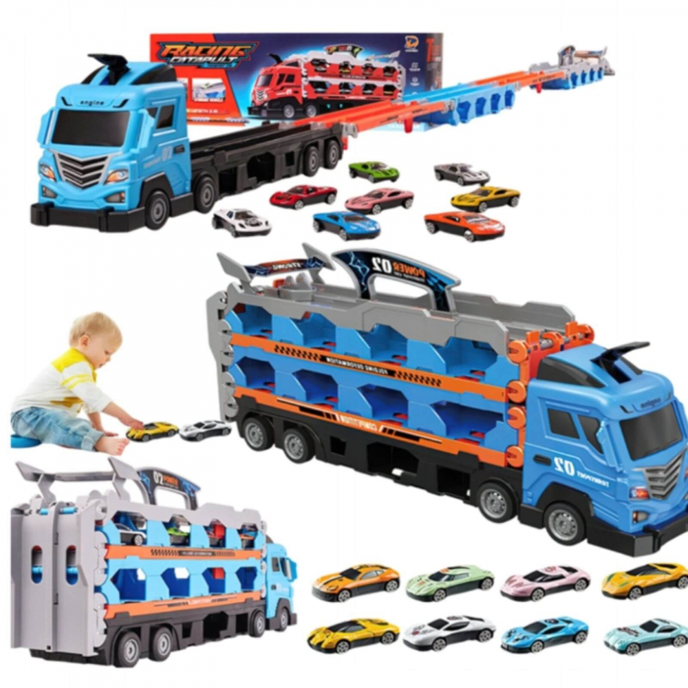Camion transport cu masinute si pista curse, set jucarie copii 3 ani+ [9]