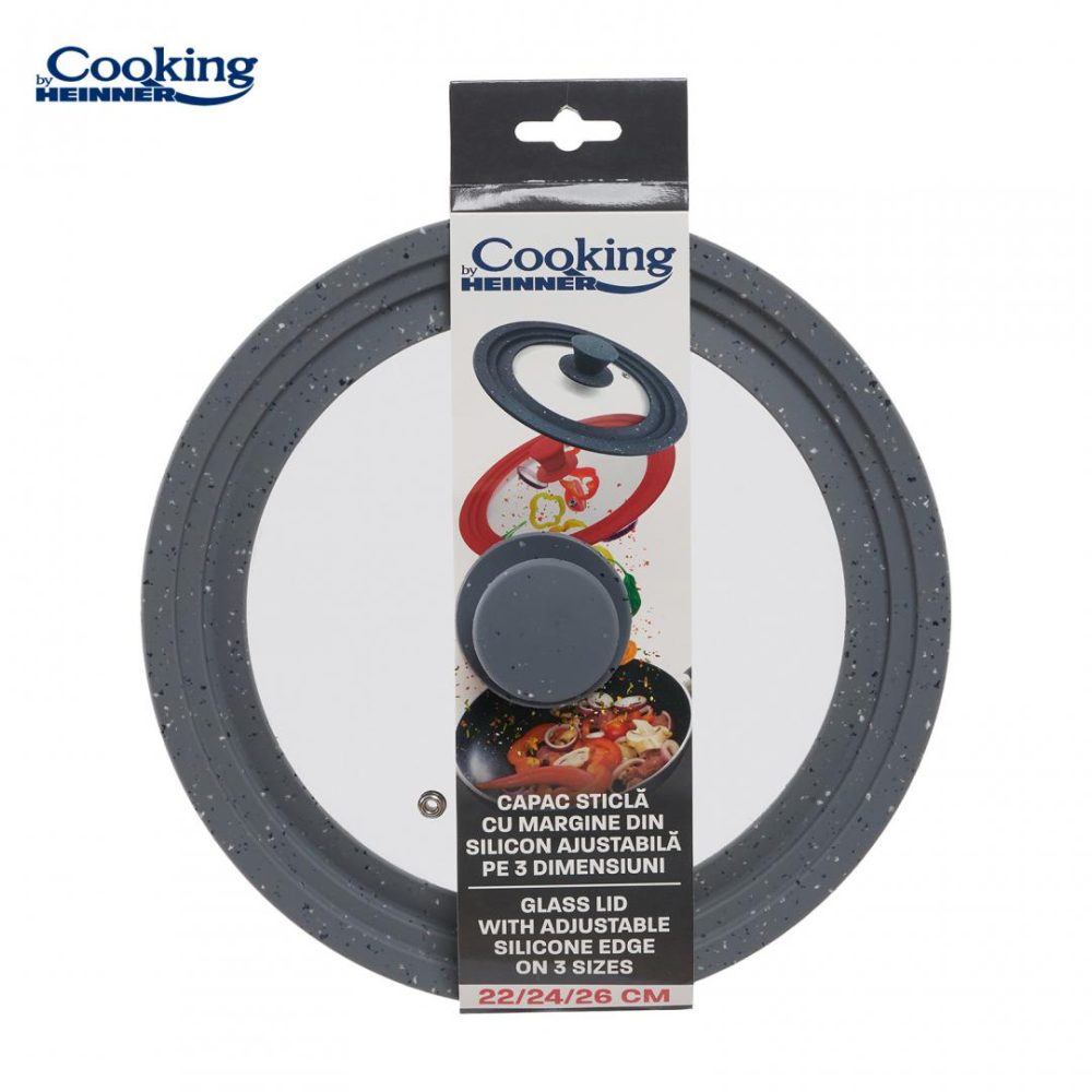Capac sticla cu margine din silicon ajustabila pe 3 dimensiuni 22/24/26 cm. gri, cooking by heinner [9]