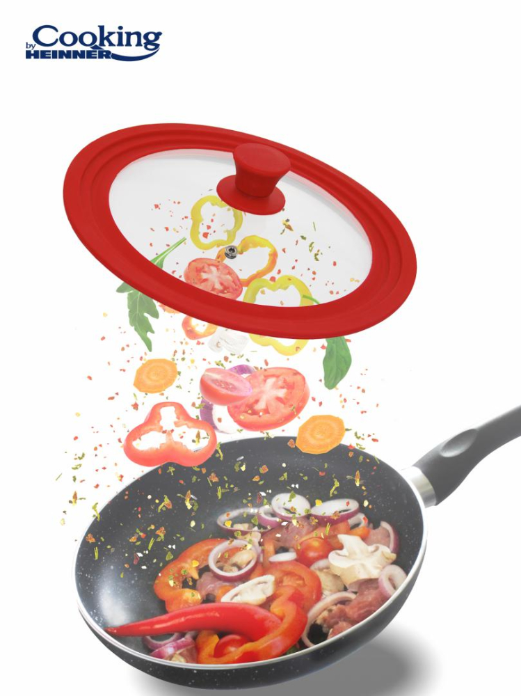 Capac sticla cu margine din silicon ajustabila pe 3 dimensiuni 28/30/32 cm, rosu, cooking by heinner [7]