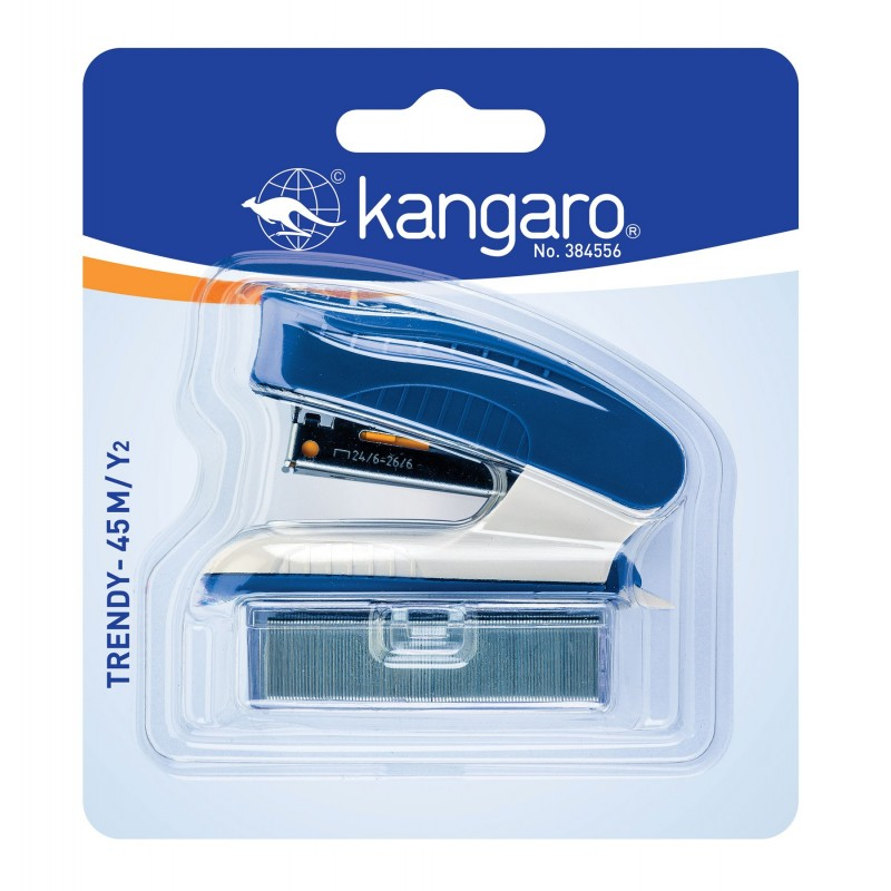 Capsator Kangaro TRENDY-45M/Y2, 24/6, 15 coli, albastru, blister (+ capse  24/6) [1]