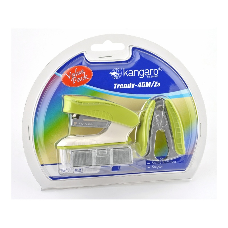 Capsator Kangaro TRENDY-45M/Z3, 24/6, 15coli, verde, blister (+ decapsator, + capse 24/6) [1]