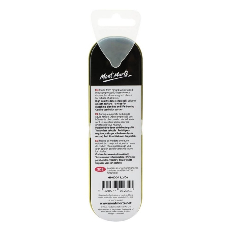 Carbune natural Mont Marte, din salcie, 4 grosimi, set metalic 10 buc, MPN0043 [2]