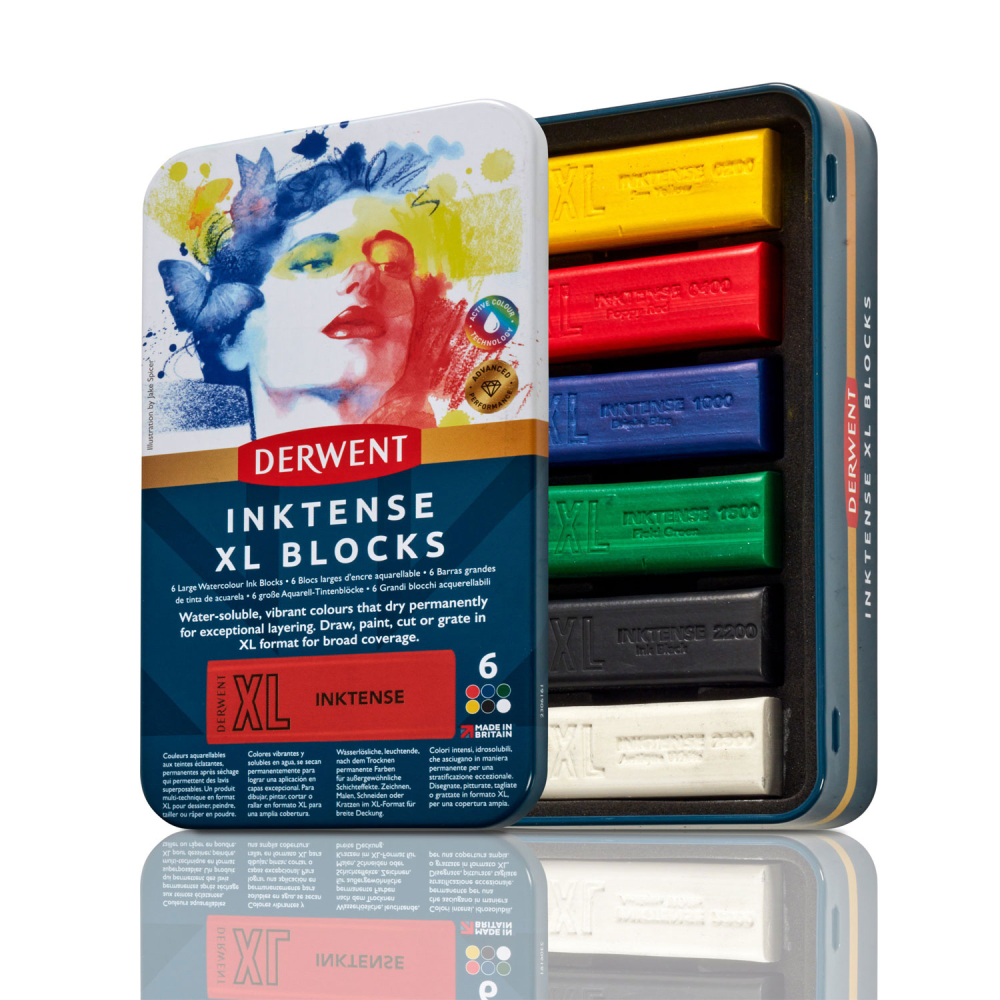 Carbune xl solubil culori diverse cutie metal 6/set inktense derwent [2]