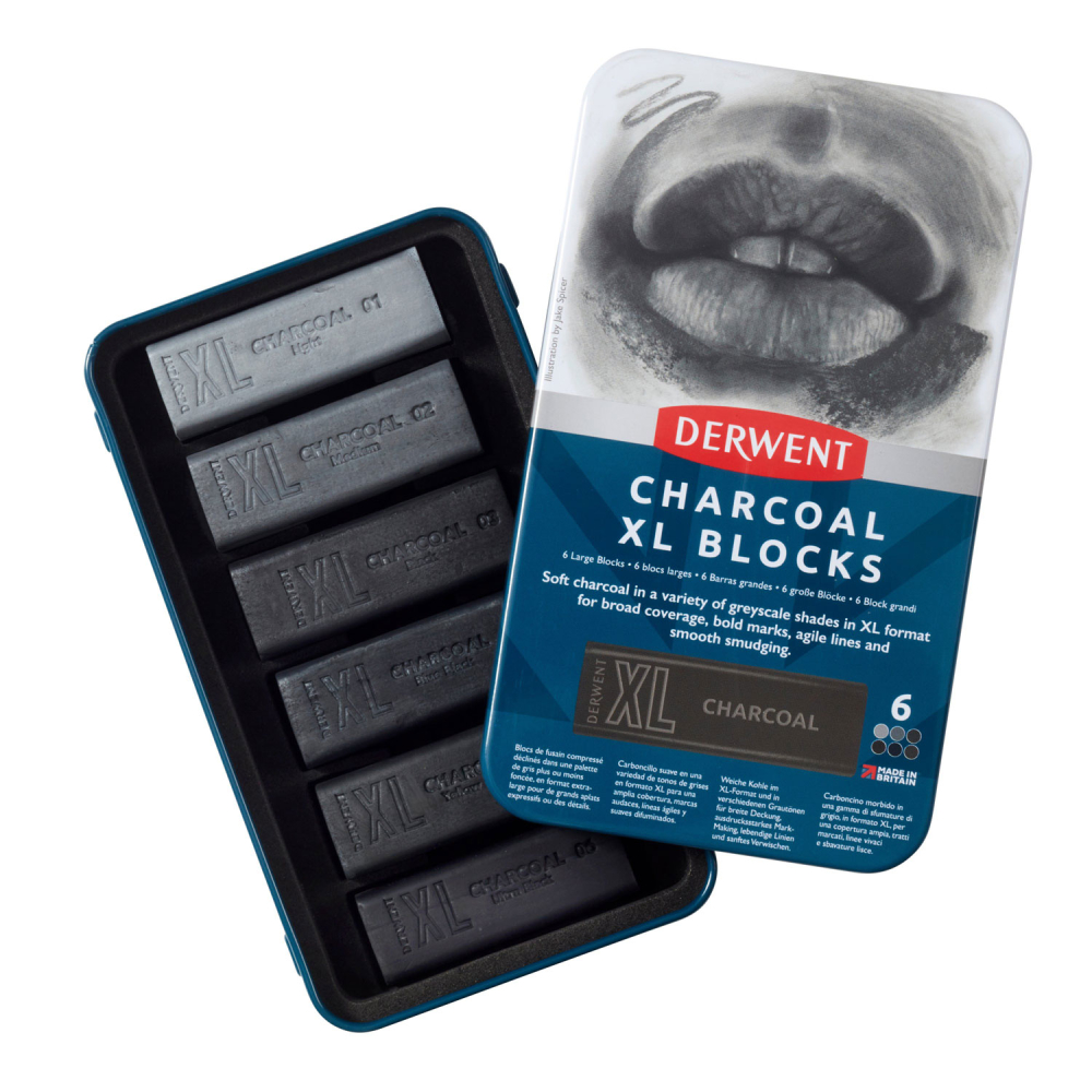 Carbune xl solubil nuante gri cutie metal 6/set inktense derwent [4]