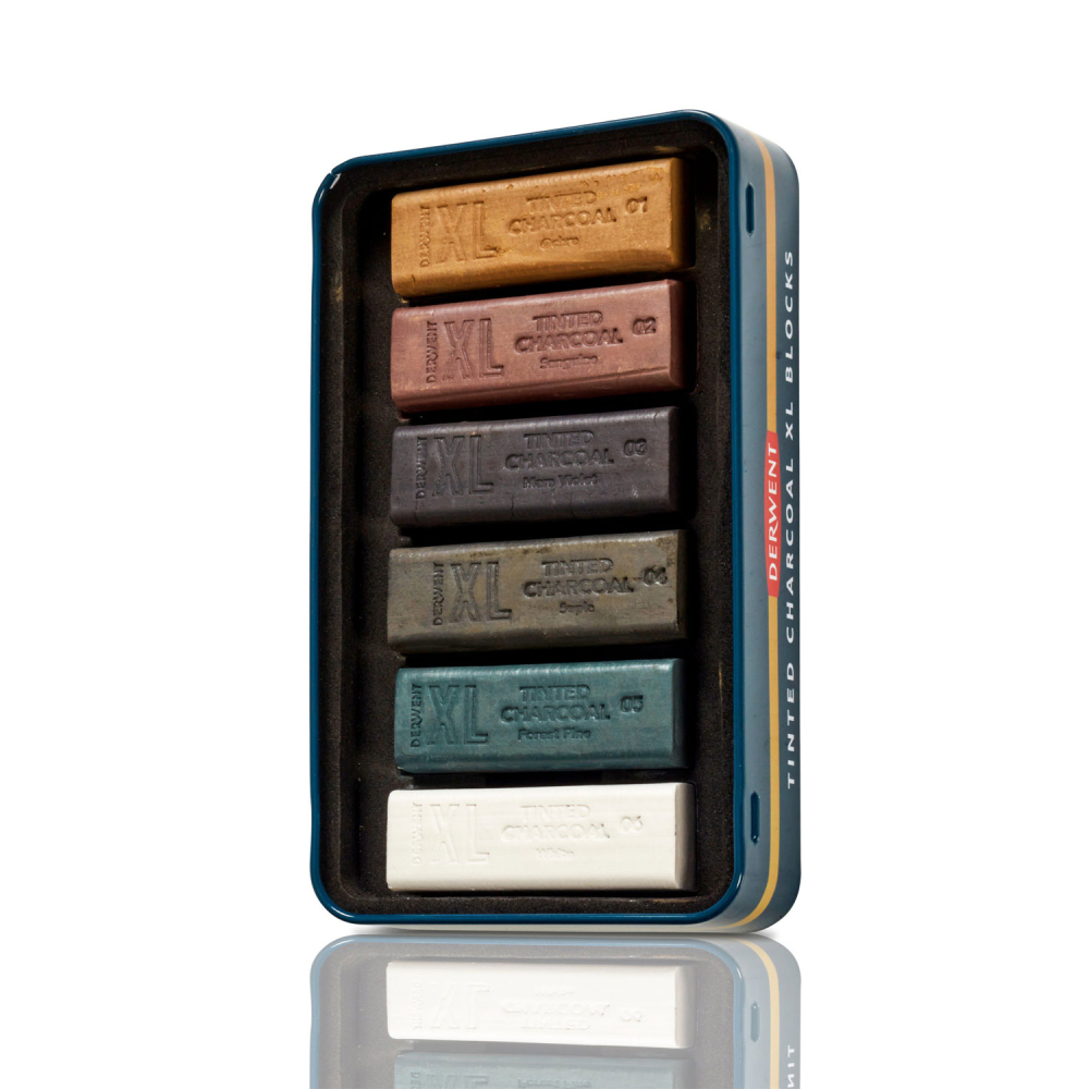 Carbune xl solubil nuante pamantii cutie metal 6/set inktense derwent [2]