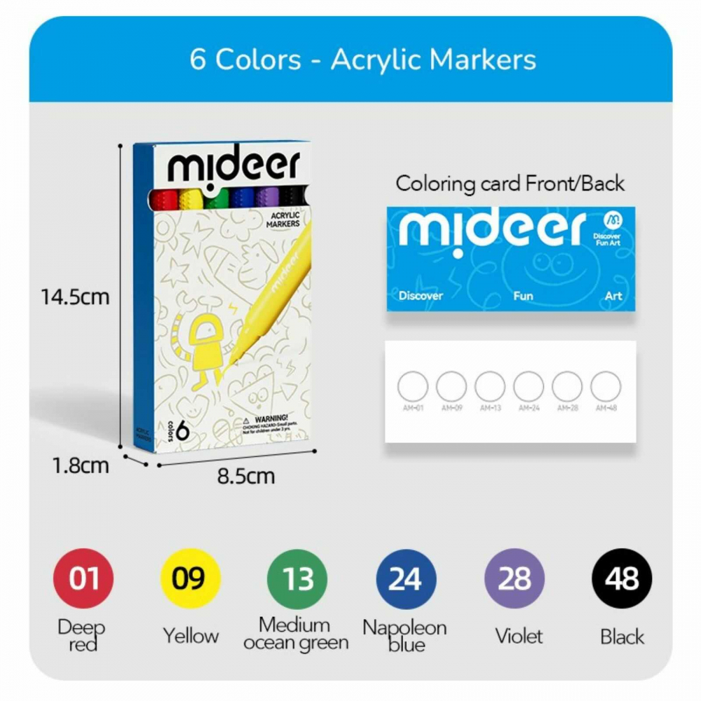 Set Carioci Acrilice MiDeer, 6 Culori - Markere cu Vârf Tip Pensulă, Sigur pentru Copii [4]