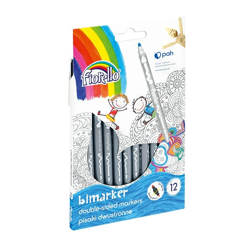Carioci colorate Fiorello Bimarker GR-F816-12, 2 capete, 12 culori, varf 1-3mm, blister carton [1]