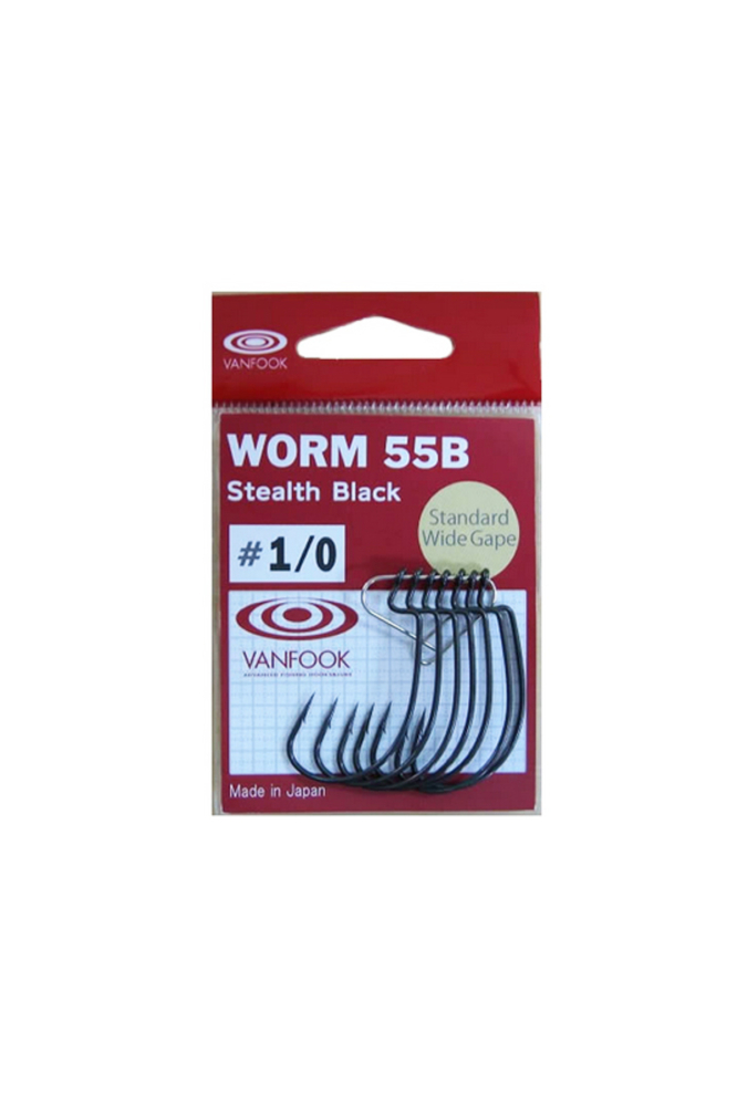 Carlige offset Vanfook Worm-55 Stealth Black Offset Hooks 5/0 [2]