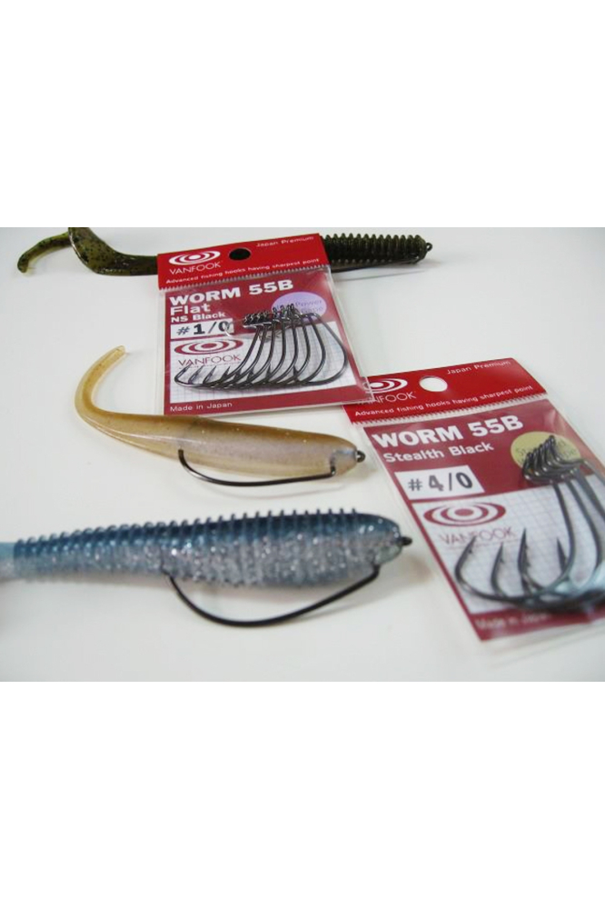 Carlige offset Vanfook Worm-55 Stealth Black Offset Hooks 5/0 [3]