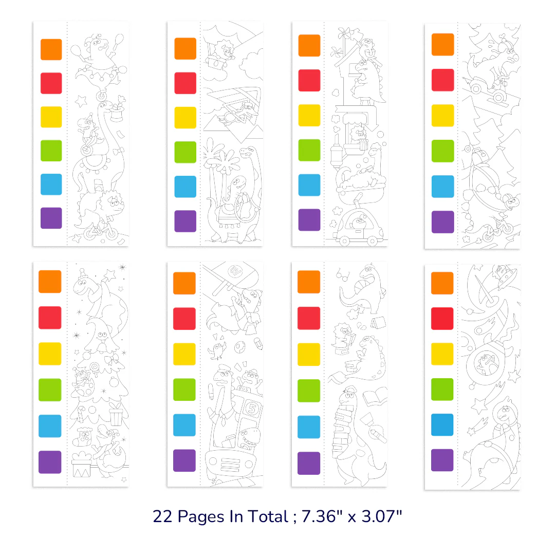 Carte de colorat cu desene, include pensula de pictat si acuarele, Dinozauri, Mideer [7]
