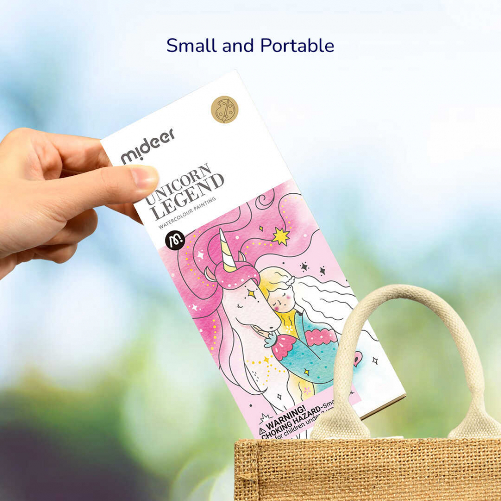 Carte de colorat cu desene, include pensula de pictat si acuarele, Unicorni, Mideer [5]