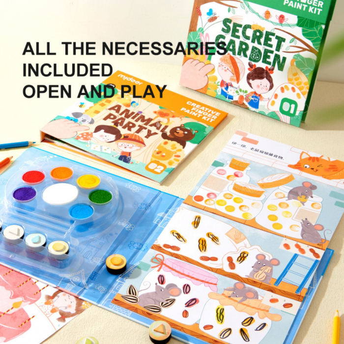 Carte de Pictat cu Degetele - Animal Party, Nivel Intermediar, 50 Pagini, Creative Finger Paint Kit [4]