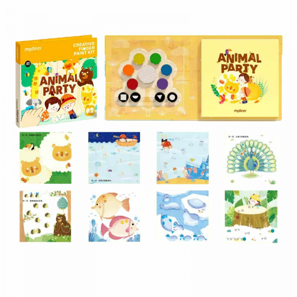 Carte de Pictat cu Degetele - Animal Party, Nivel Intermediar, 50 Pagini, Creative Finger Paint Kit [2]