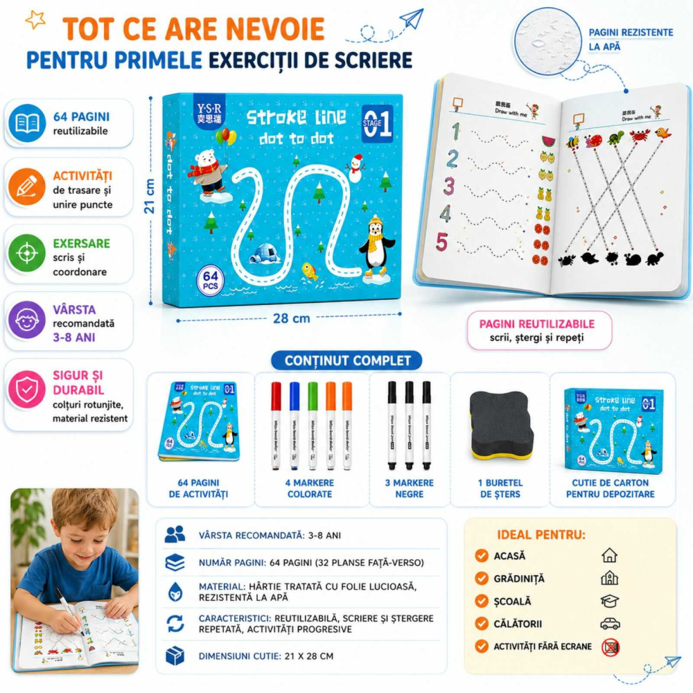 Carte educativa cu activitati de asociere si recunoastere, reutilizabila, 64 pagini,Dot to Dot [5]