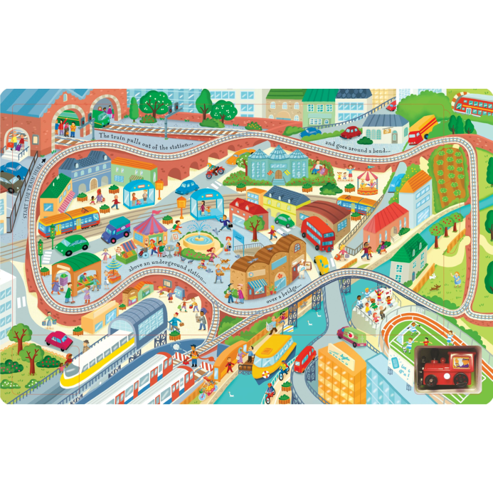Carte Interactiva cu Trenulet, 4 Piste Puzzle Detasabile, Jucarie Inclusa, Wind Up Train, Varsta 3 ani+ [3]