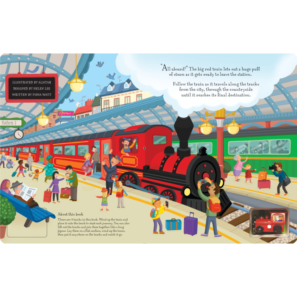 Carte Interactiva cu Trenulet, 4 Piste Puzzle Detasabile, Jucarie Inclusa, Wind Up Train, Varsta 3 ani+ [2]