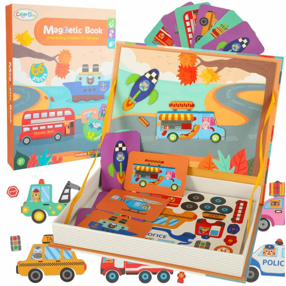 Carte magnetica Transport puzzle 66 piese – joc STEAM educativ pentru copii [1]