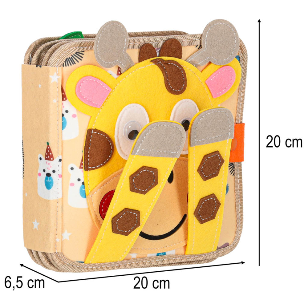 Carte senzoriala educativa, Busy Book, Montessori 7 in 1, 8 pagini, 3D, cu elemente detasabile, model girafa [8]