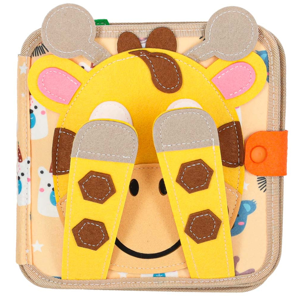 Carte senzoriala educativa, Busy Book, Montessori 7 in 1, 8 pagini, 3D, cu elemente detasabile, model girafa [3]
