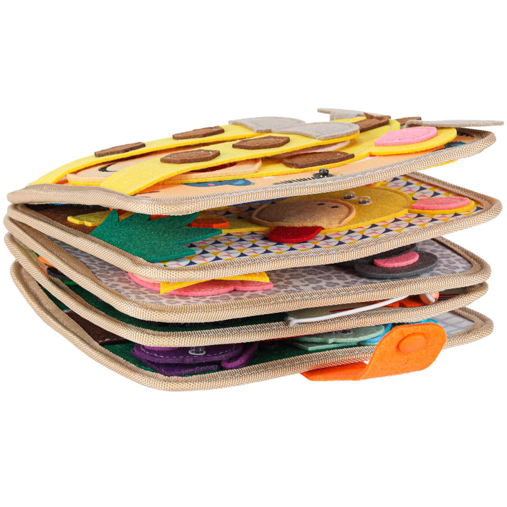 Carte senzoriala educativa, Busy Book, Montessori 7 in 1, 8 pagini, 3D, cu elemente detasabile, model girafa [4]