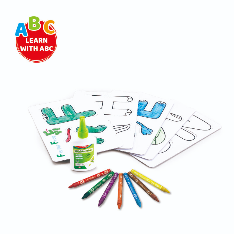 Cartoane de colorat Keyroad Baby line KR972360, 8 culori, + 26 cartoane, 8 creioane cerate, aracet [2]