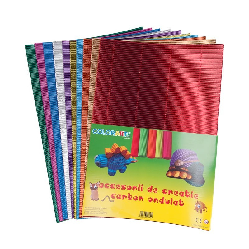 Carton ondulat A4, diverse culori metalice, set 10 coli, Colorarte [1]