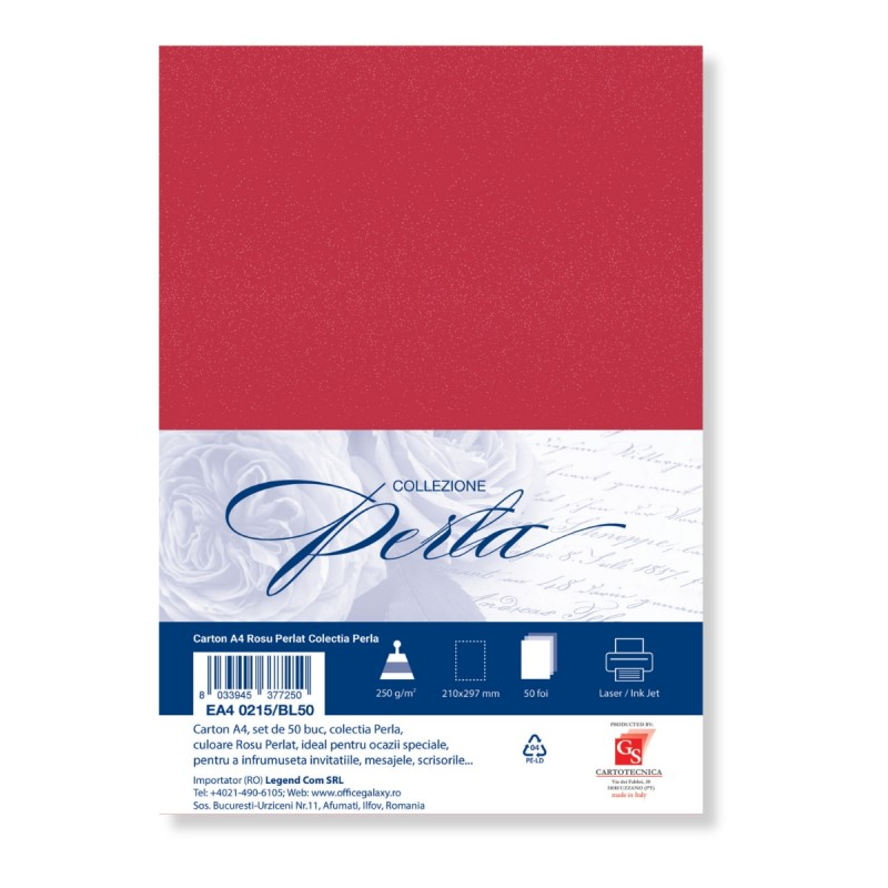 Carton special colorat A4 Colorarte Perla, 250g/mp, rosu perlat, top 50 coli [1]