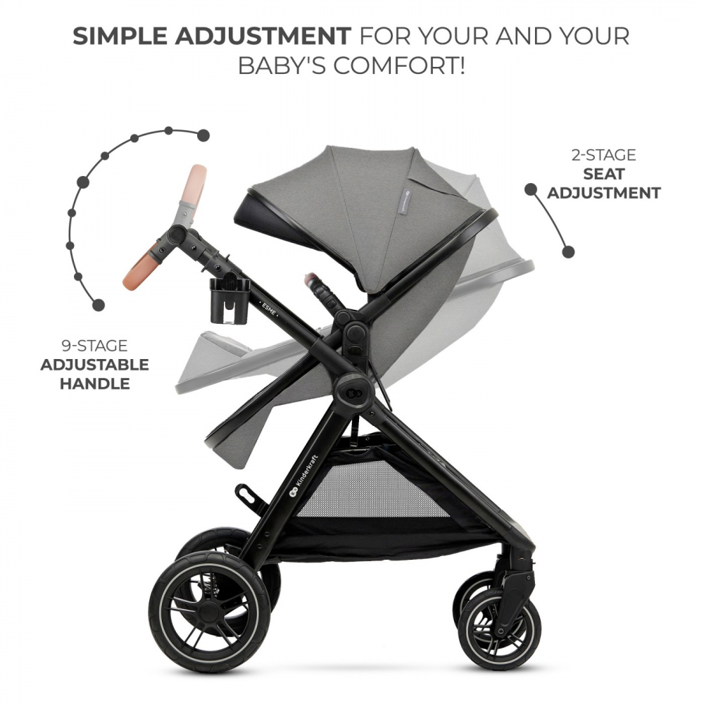 Carucior kinderkraft esme, 3 in 1, moonlight grey, varsta de la 0 luni la 4 ani [4]