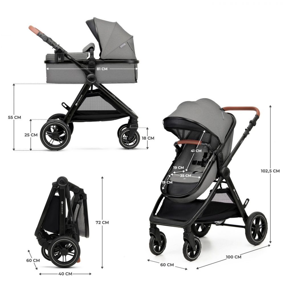 Carucior kinderkraft esme, 3 in 1, moonlight grey, varsta de la 0 luni la 4 ani [7]