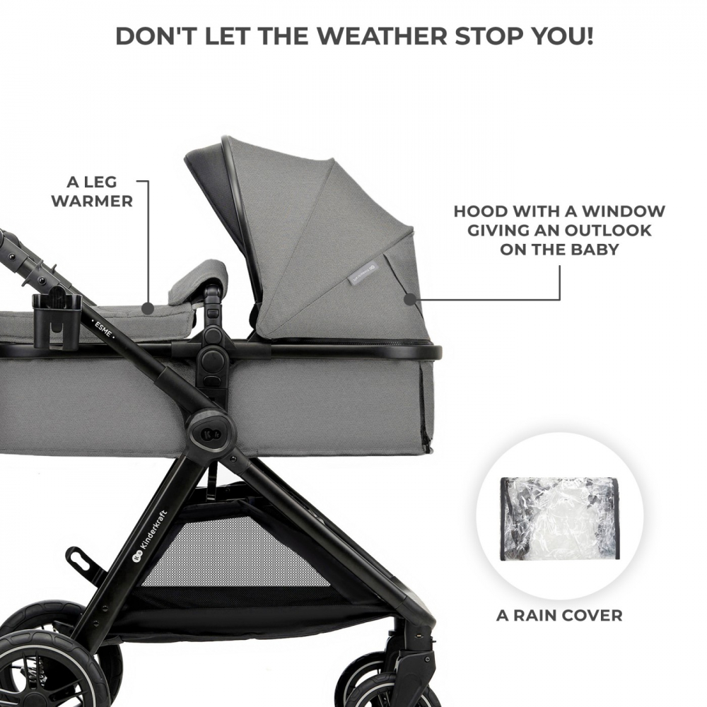 Carucior kinderkraft esme, 3 in 1, moonlight grey, varsta de la 0 luni la 4 ani [3]