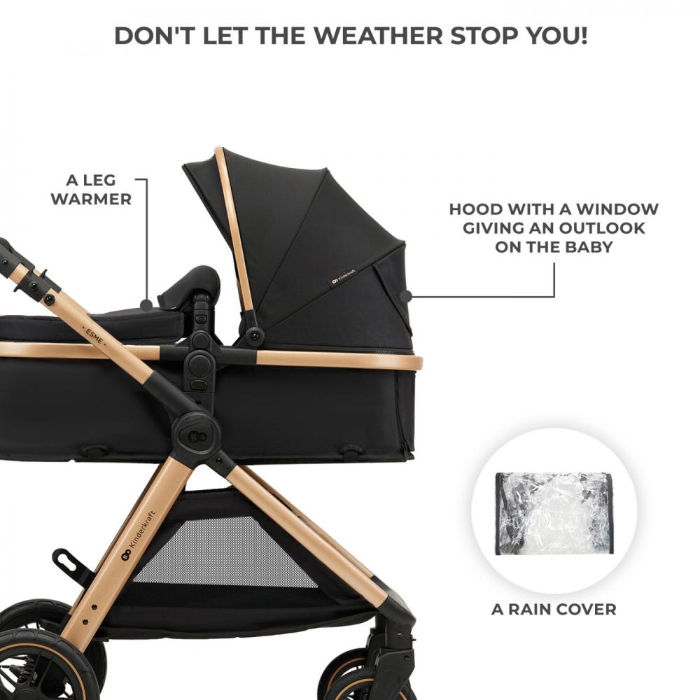 Carucior kinderkraft esme, 3 in 1, pure black, varsta de la 0 luni la 4 ani [8]