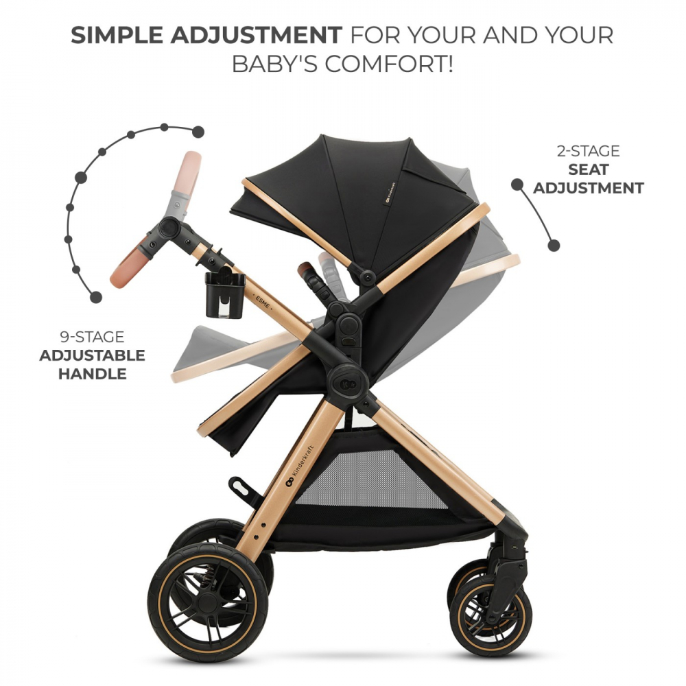 Carucior kinderkraft esme, 3 in 1, pure black, varsta de la 0 luni la 4 ani [9]