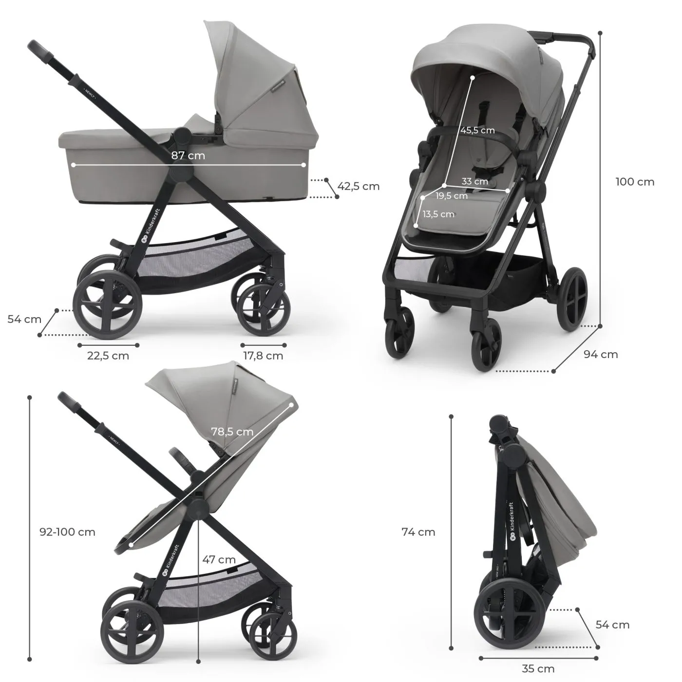 Carucior kinderkraft newly, 3 in 1, light grey, copii varsta 0 luni pana la 4 ani [4]