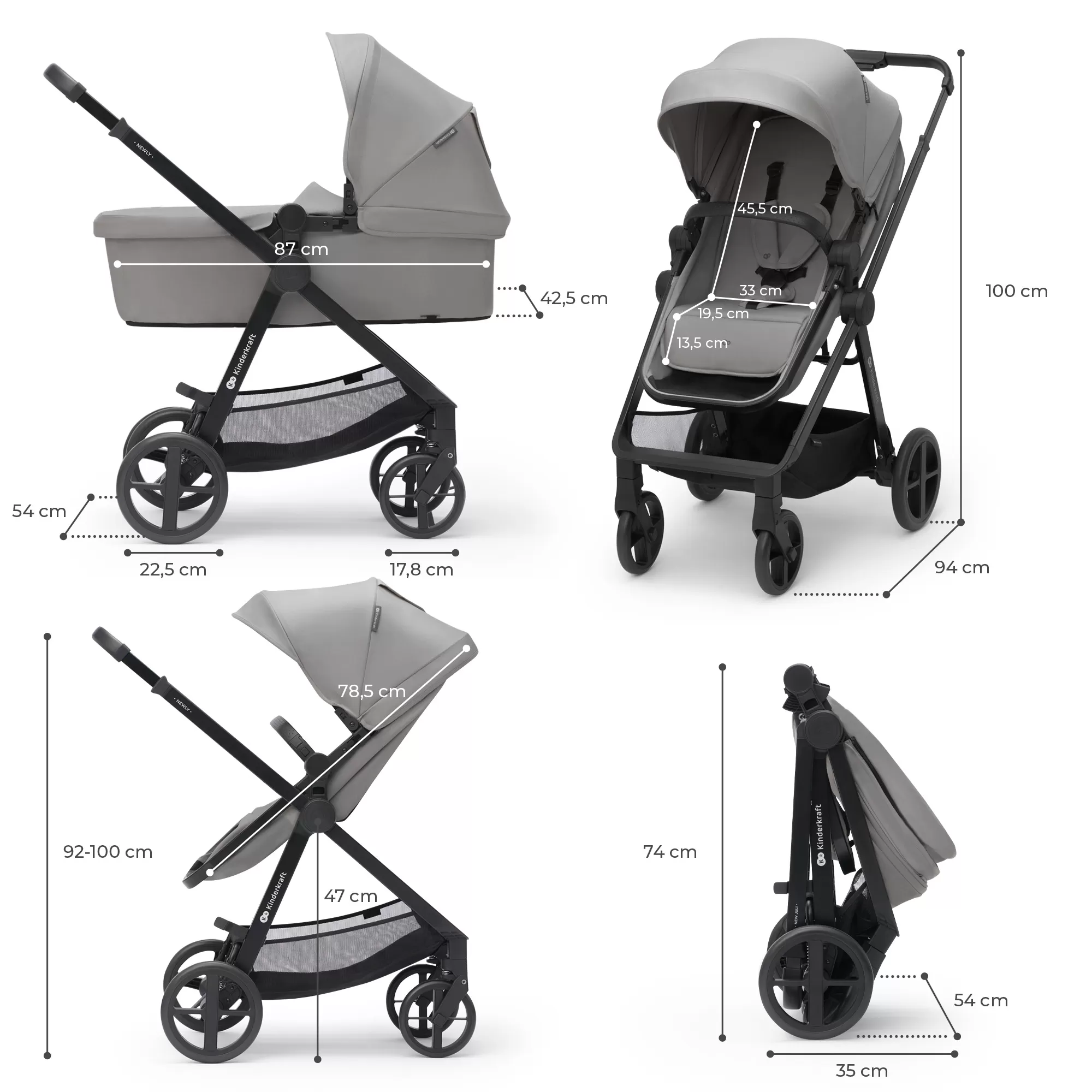 Carucior kinderkraft newly, 3 in 1, moonlight grey, varsta de la 0 luni la 5 ani [10]