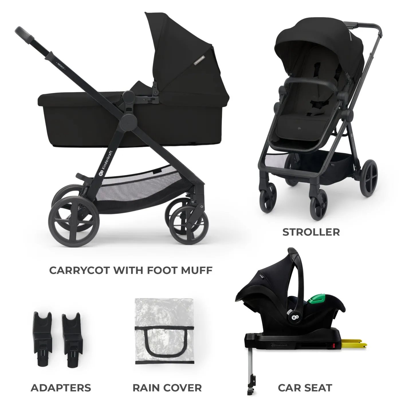 Carucior kinderkraft newly, 4 in 1, classic black, varsta de la 0 luni la 4 ani [4]