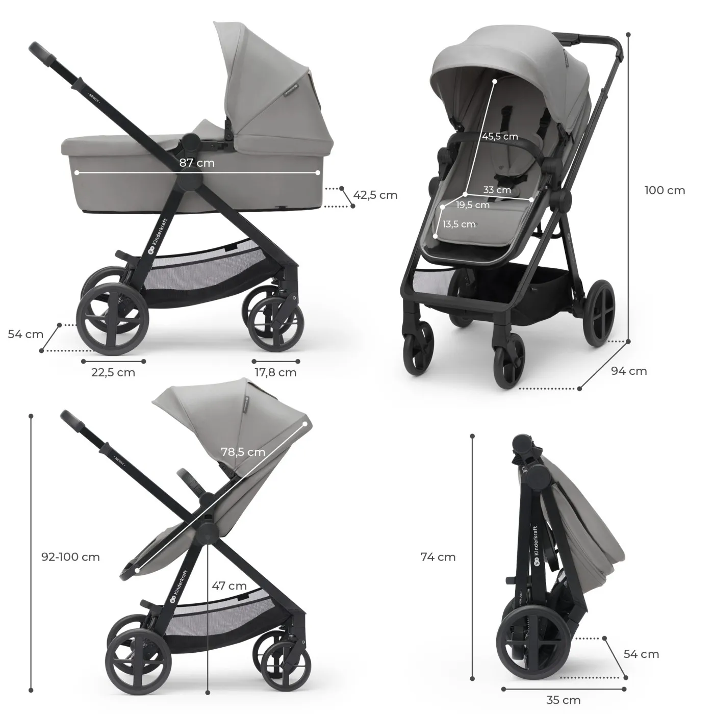 Carucior kinderkraft newly, 4 in 1, moonlight grey, varsta de la 0 luni la 4 ani [8]