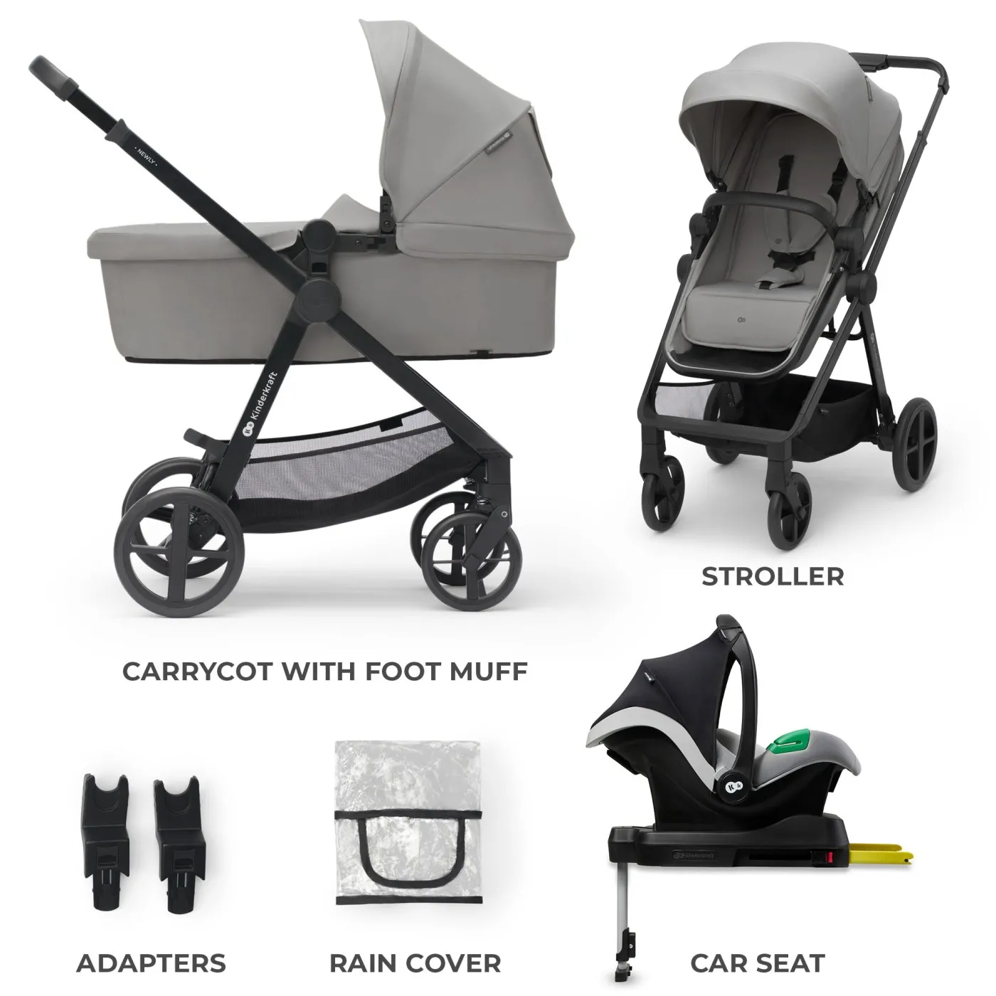 Carucior kinderkraft newly, 4 in 1, moonlight grey, varsta de la 0 luni la 4 ani [4]