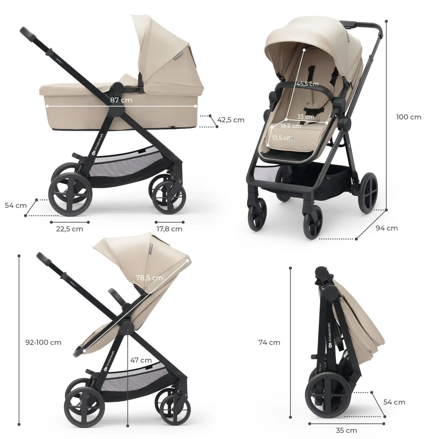 Carucior kinderkraft newly, 4 in 1, sand beige, varsta de la 0 luni la 4 ani [8]