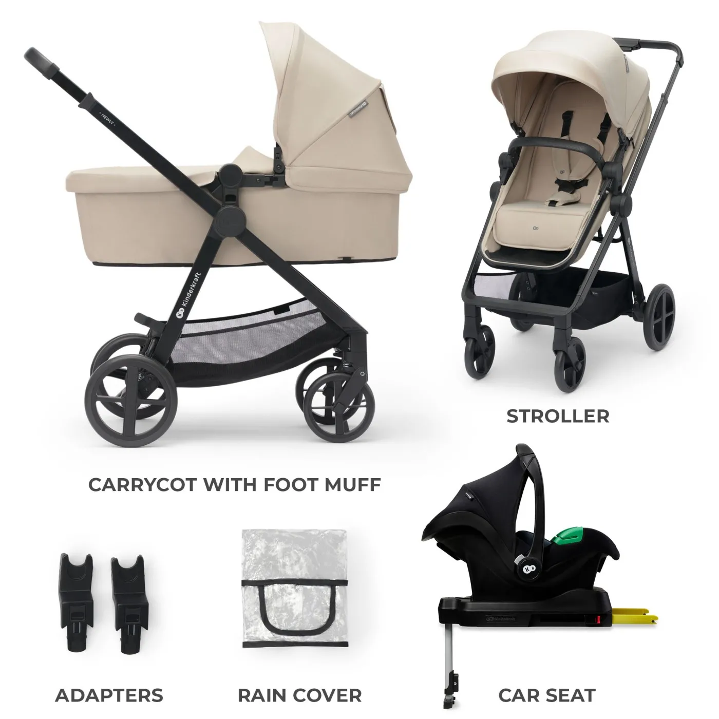 Carucior kinderkraft newly, 4 in 1, sand beige, varsta de la 0 luni la 4 ani [7]