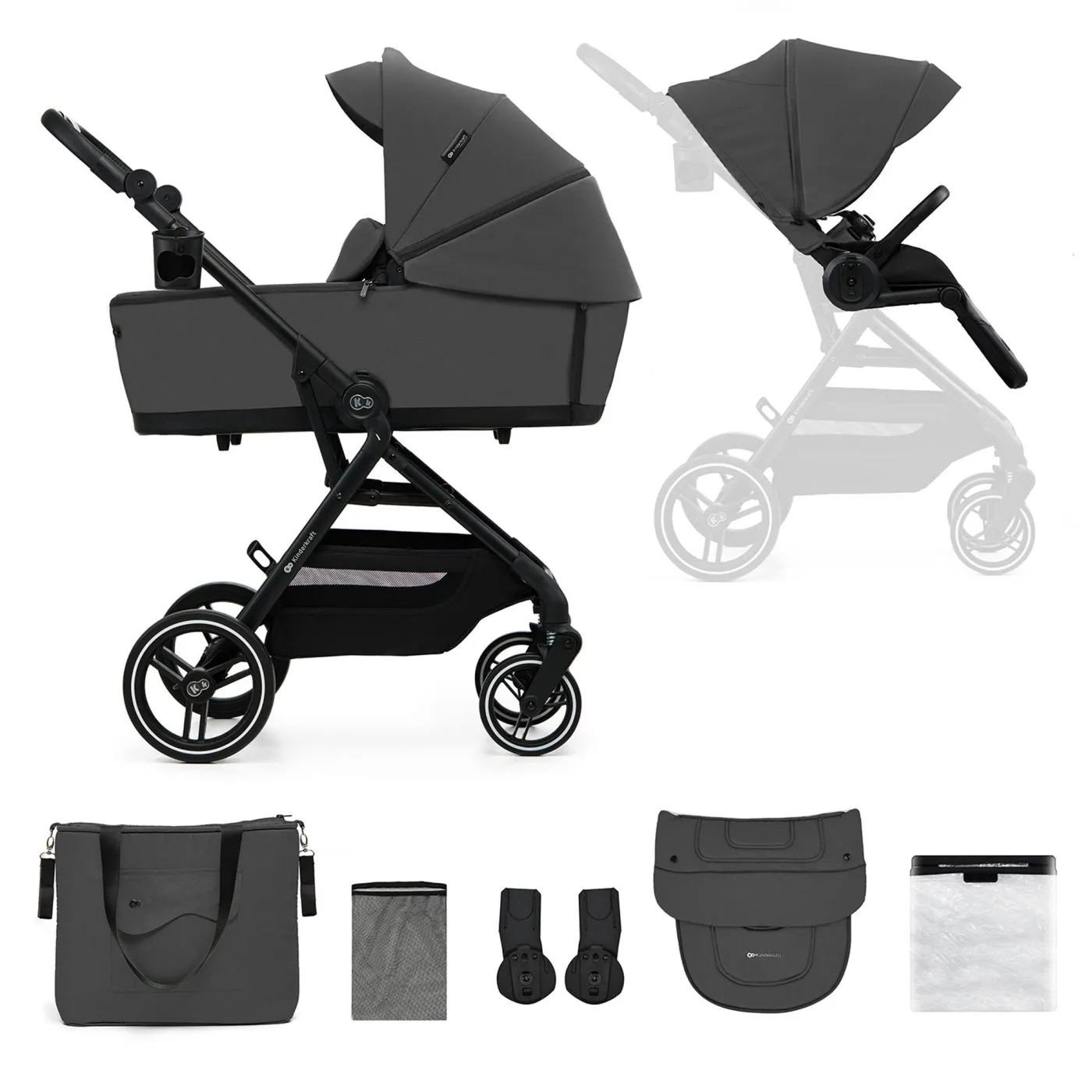Carucior kinderkraft yoxi 2in1, moonlight grey, copii varsta 0 luni pana la 4 ani [2]