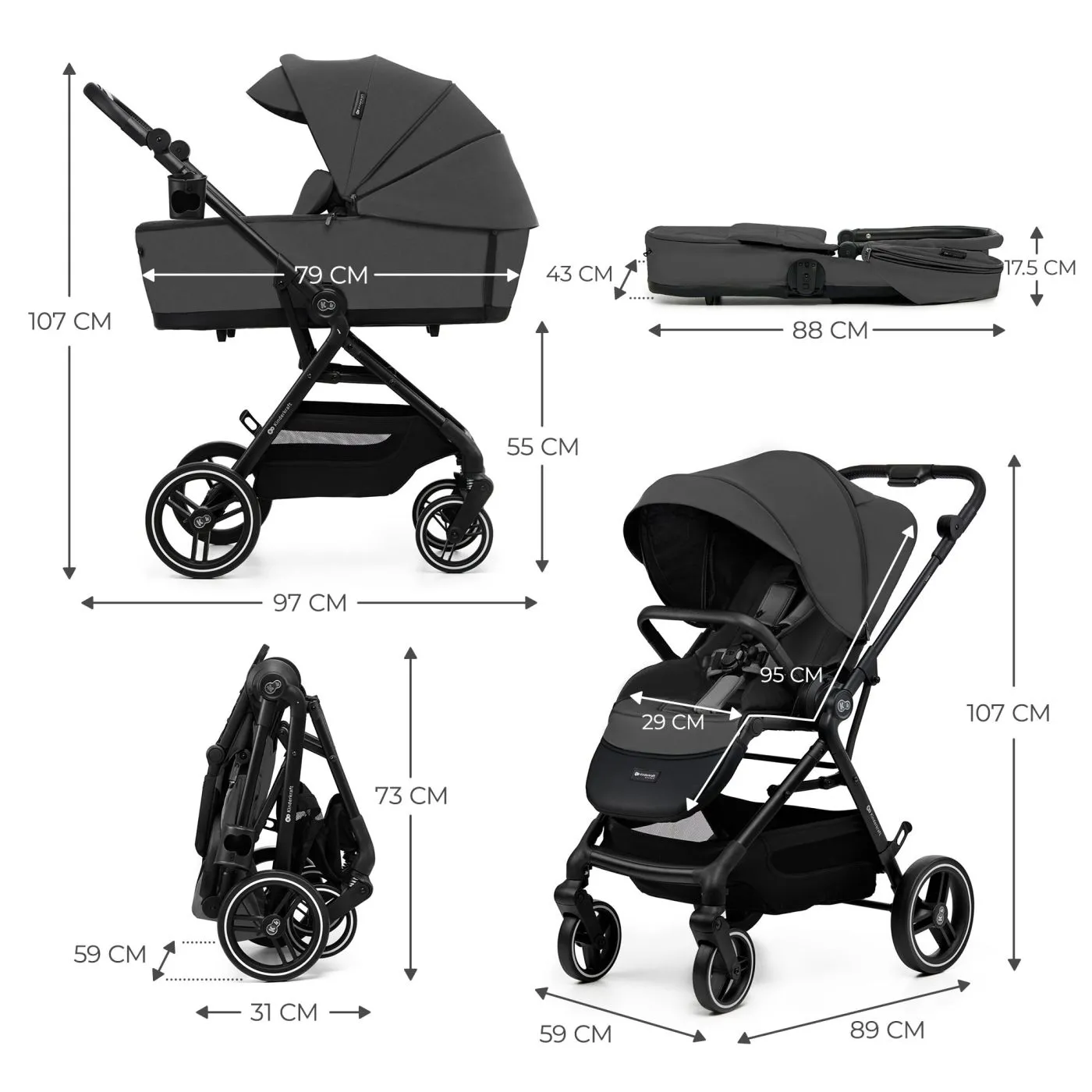 Carucior kinderkraft yoxi 2in1, moonlight grey, copii varsta 0 luni pana la 4 ani [7]