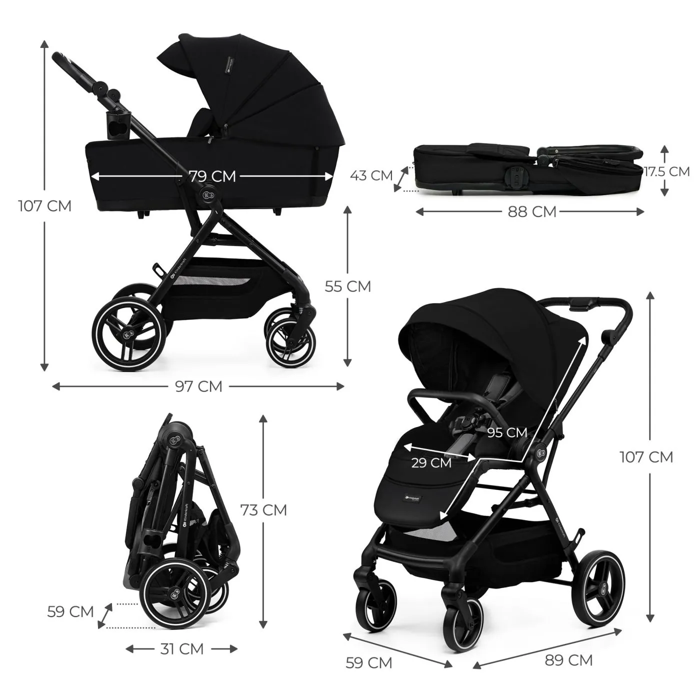 Carucior kinderkraft yoxi 2in1, pure black, copii varsta 0 luni pana la 4 ani [7]