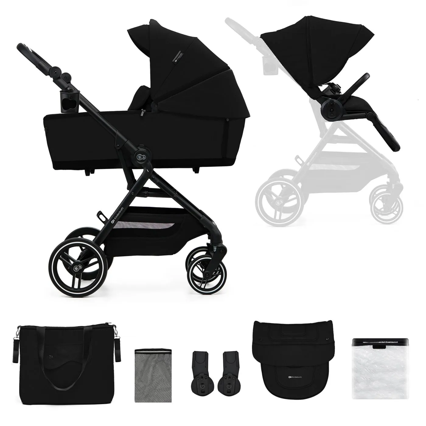 Carucior kinderkraft yoxi 2in1, pure black, copii varsta 0 luni pana la 4 ani [2]
