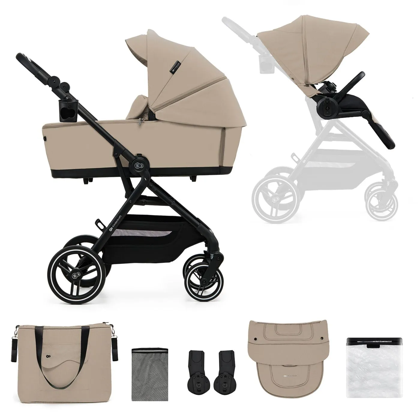 Carucior kinderkraft yoxi 2in1, sand beige, copii varsta 0 luni pana la 4 ani [2]