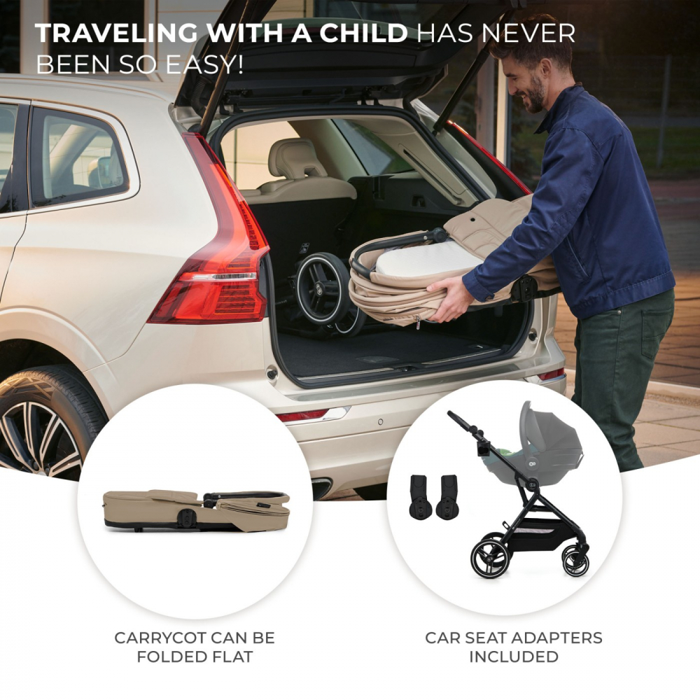 Carucior kinderkraft yoxi 3in1 (mink pro) bej nisip, varsta de la 0 luni la 3 ani [6]