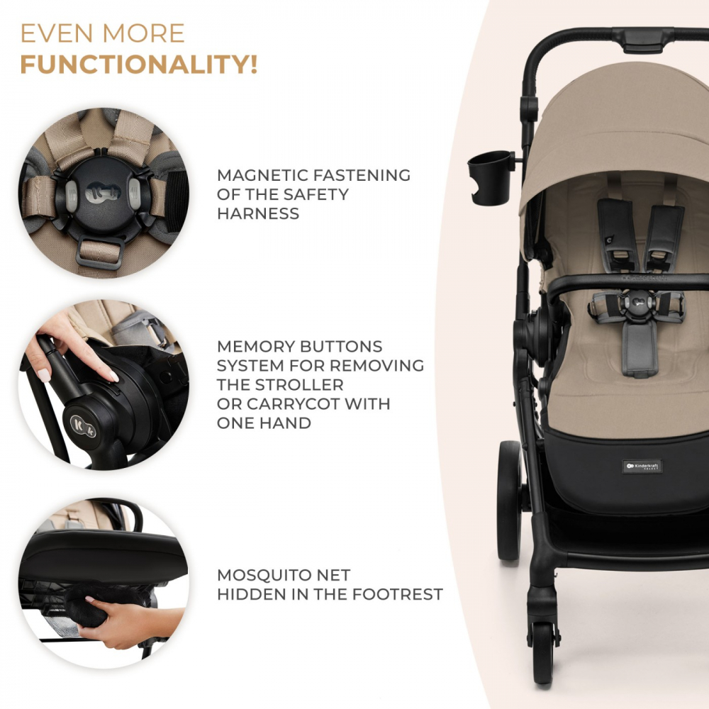 Carucior kinderkraft yoxi 3in1 (mink pro) bej nisip, varsta de la 0 luni la 3 ani [7]
